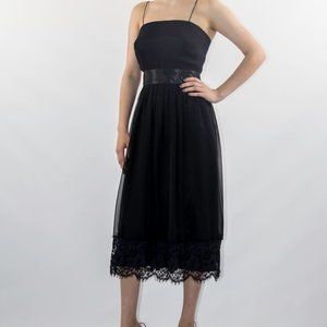 MISS ELLIETTE VTG 70s Dress Black Lace Chiffon Sash Cocktail Party Small